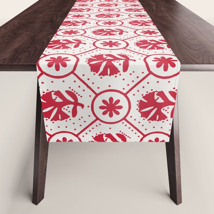 Cherry Tomato Geometric Floral Table Runner Gallery Image 1