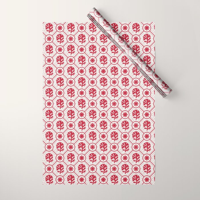Cherry Tomato Geometric Floral Wrapping Paper Gallery Image 1