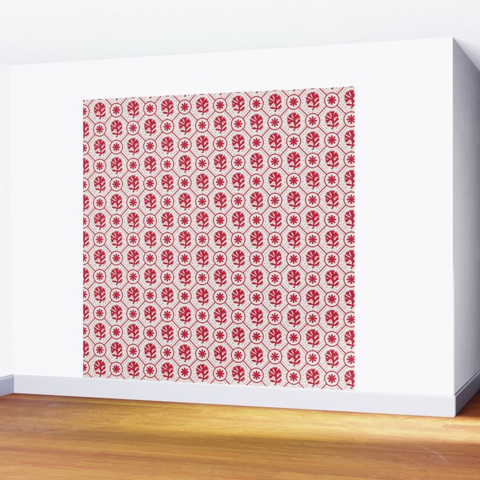 Cherry Tomato Geometric Floral Wall Mural Gallery Image 2