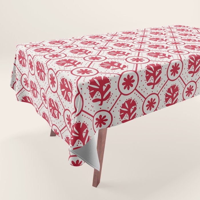 Cherry Tomato Geometric Floral Tablecloth Gallery Image 1