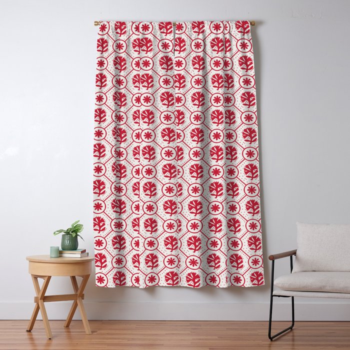 Cherry Tomato Geometric Floral Window Curtain Gallery Image 5