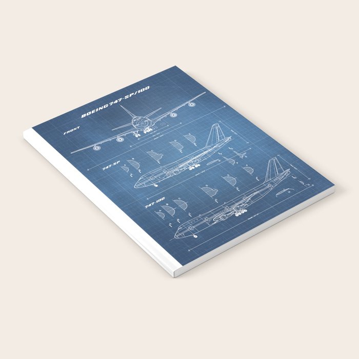 Boeing 747-SP and 747-100 Blueprint in High Resolution (light blue) Notebook Gallery Image 1