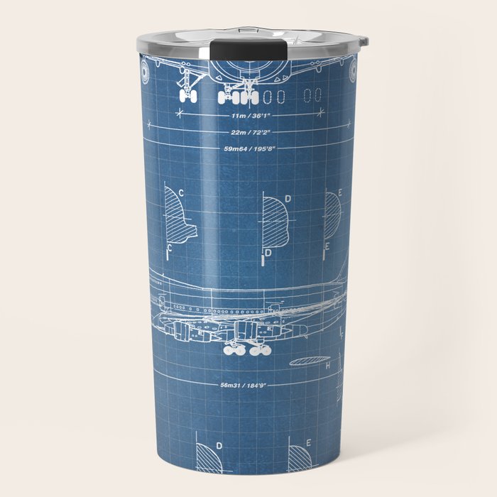 Boeing 747-SP and 747-100 Blueprint in High Resolution (light blue) Travel Mug Gallery Image 1