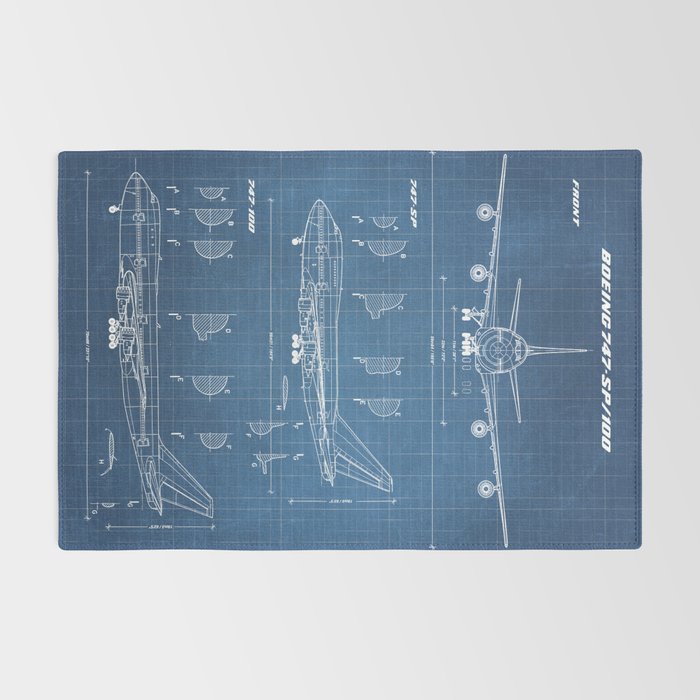 Boeing 747-SP and 747-100 Blueprint in High Resolution (light blue) Rug Gallery Image 2