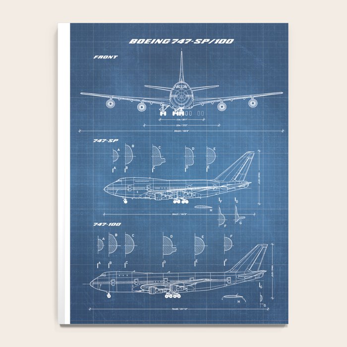 Boeing 747-SP and 747-100 Blueprint in High Resolution (light blue) Notebook Gallery Image 4