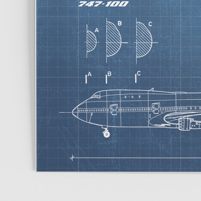 Boeing 747-SP and 747-100 Blueprint in High Resolution (light blue) Poster Gallery Image 3