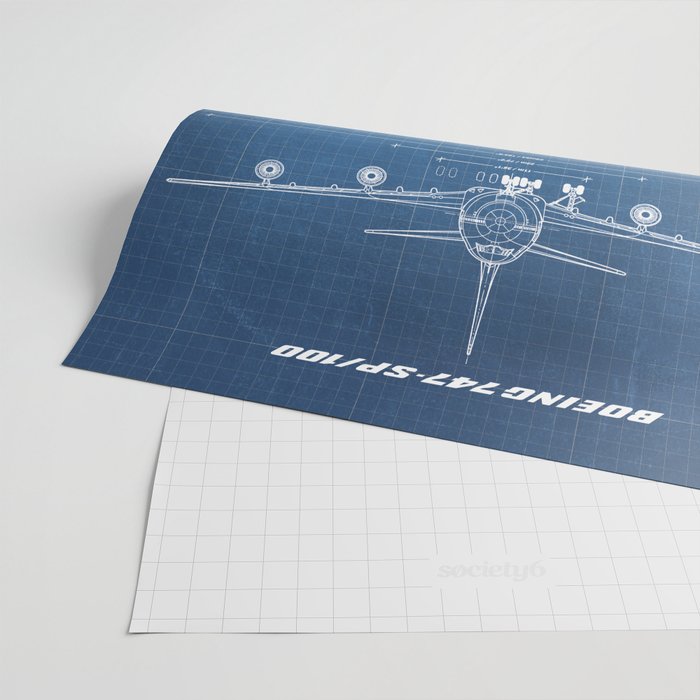 Boeing 747-SP and 747-100 Blueprint in High Resolution (light blue) Wrapping Paper Gallery Image 2