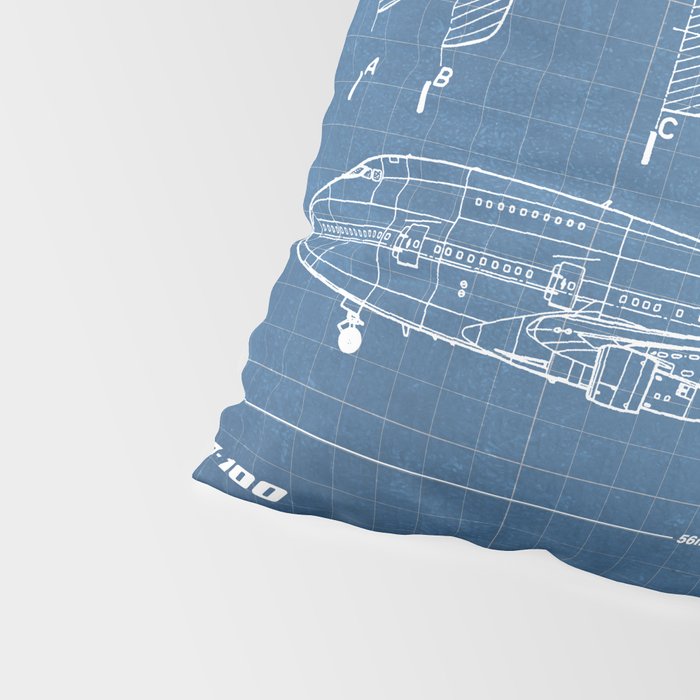 Boeing 747-SP and 747-100 Blueprint in High Resolution (light blue) Pillow Sham Gallery Image 4