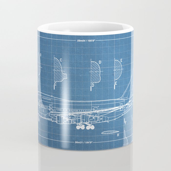 Boeing 747-SP and 747-100 Blueprint in High Resolution (light blue) Coffee Mug Gallery Image 4