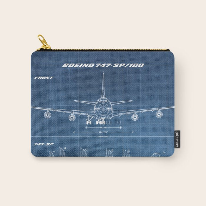 Boeing 747-SP and 747-100 Blueprint in High Resolution (light blue) Carry All Pouch Gallery Image 1
