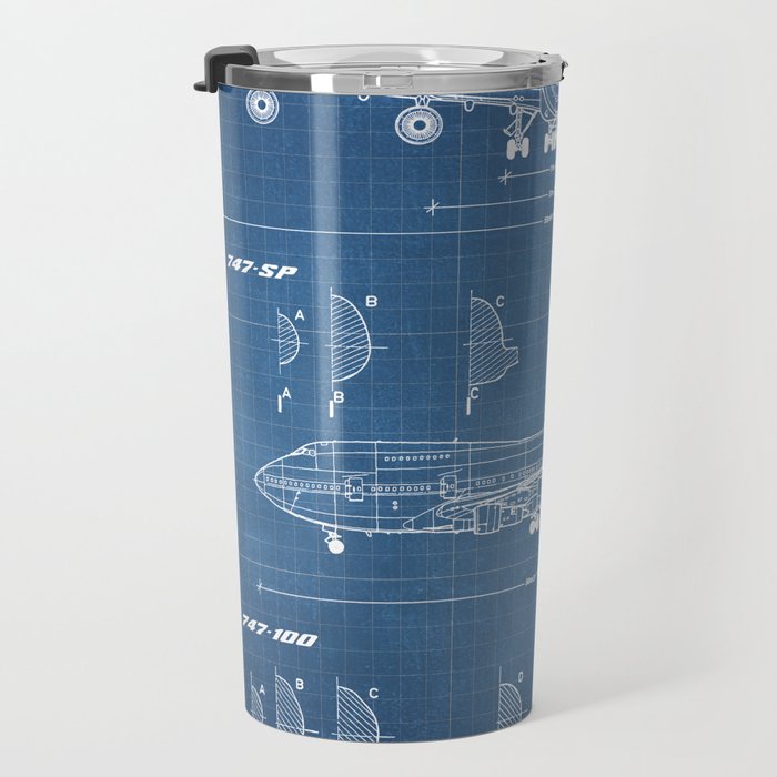 Boeing 747-SP and 747-100 Blueprint in High Resolution (light blue) Travel Mug Gallery Image 3