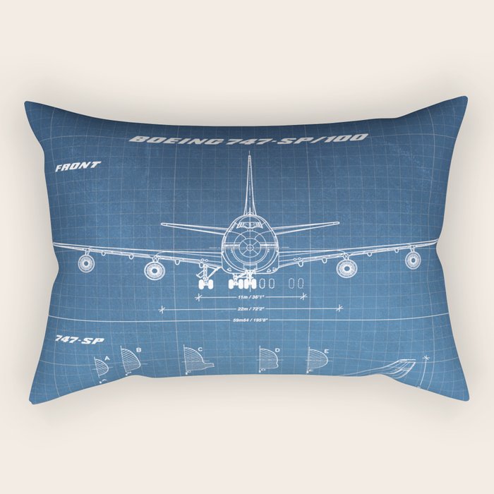 Boeing 747-SP and 747-100 Blueprint in High Resolution (light blue) Rectangular Pillow Gallery Image 2