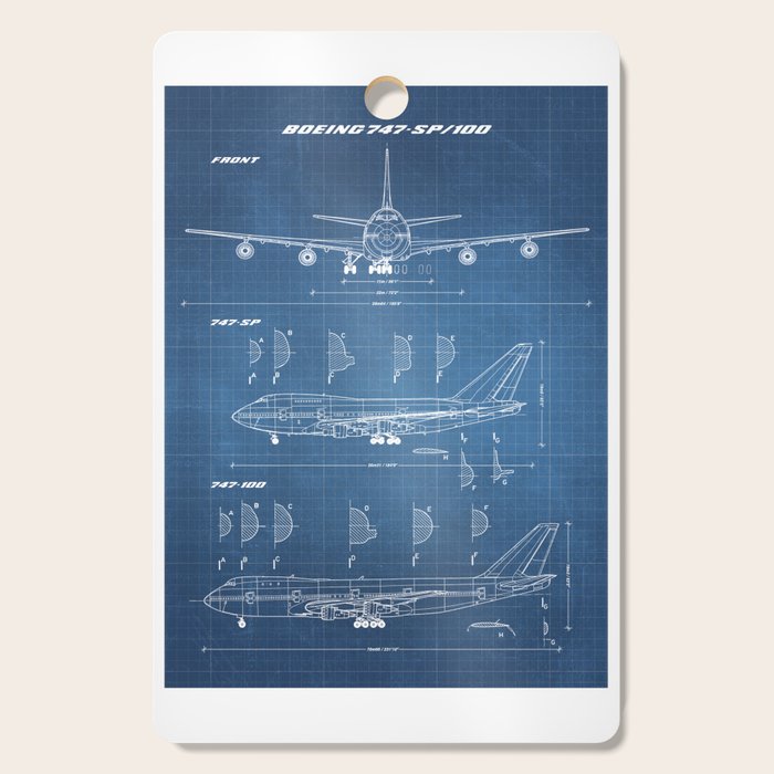 Boeing 747-SP and 747-100 Blueprint in High Resolution (light blue) Cutting Board Gallery Image 1