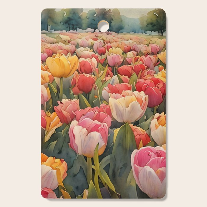 Colorful tulips watercolor Cutting Board Gallery Image 1