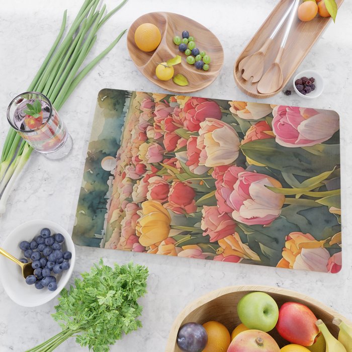Colorful tulips watercolor Cutting Board Gallery Image 2