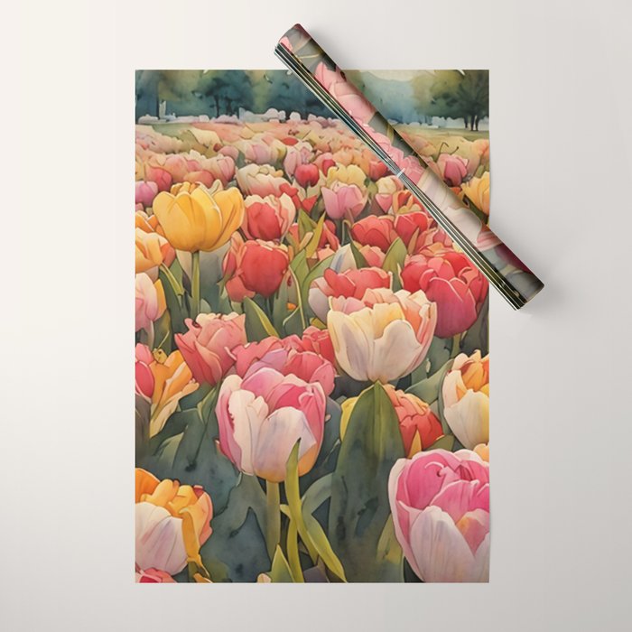 Colorful tulips watercolor Wrapping Paper Gallery Image 1