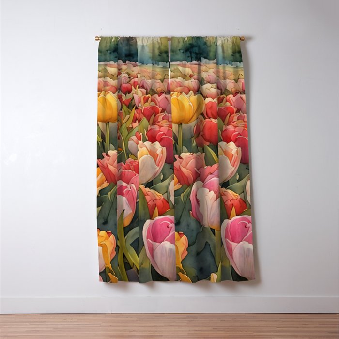 Colorful tulips watercolor Window Curtain Gallery Image 3