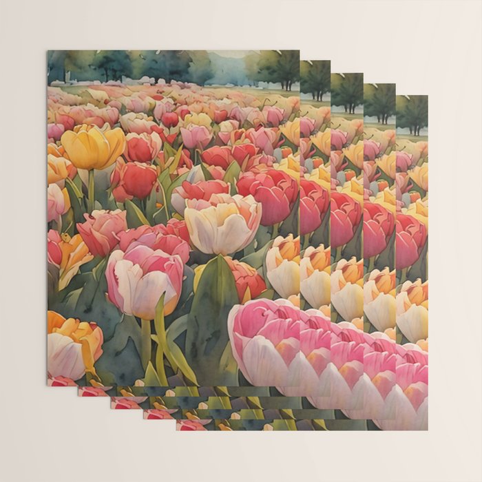 Colorful tulips watercolor Wrapping Paper Gallery Image 3