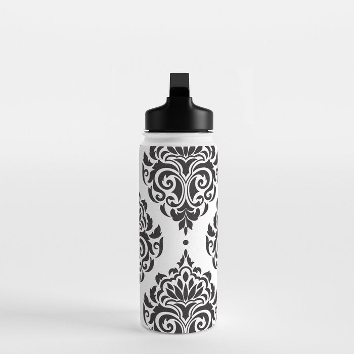 Black and White Damask Water Bottle Gallery Image 3