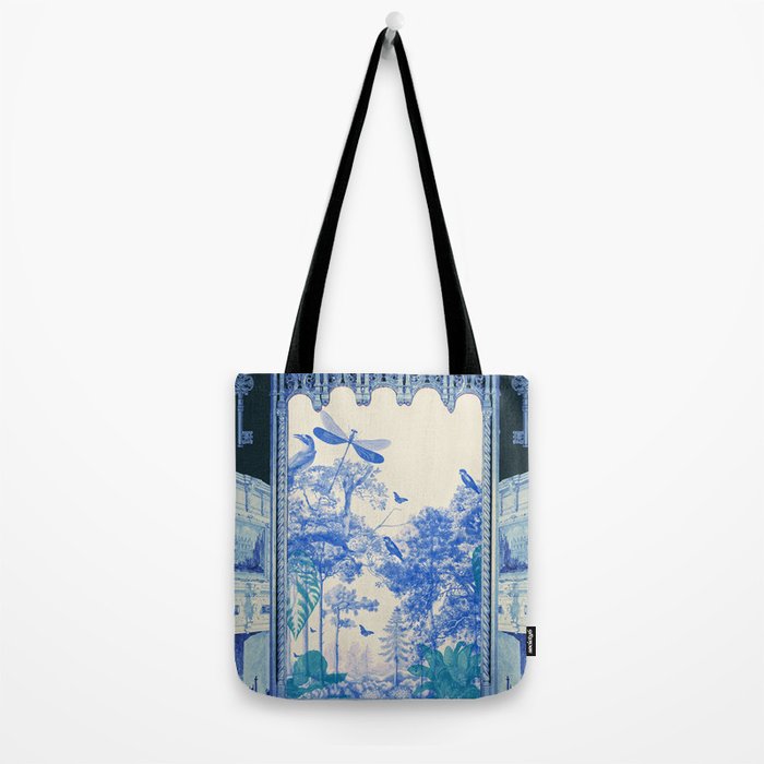 Blue Feelings - Surreal Botanical Collage with Ornate Baroque and Dreamlike Forest Tote Bag Gallery Image 2