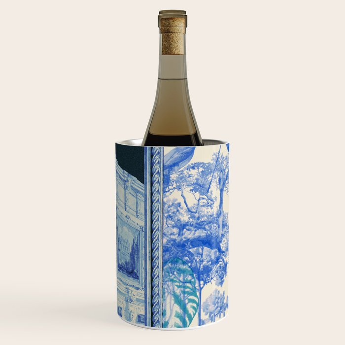 Blue Feelings - Surreal Botanical Collage with Ornate Baroque and Dreamlike Forest Wine Chiller Gallery Image 2
