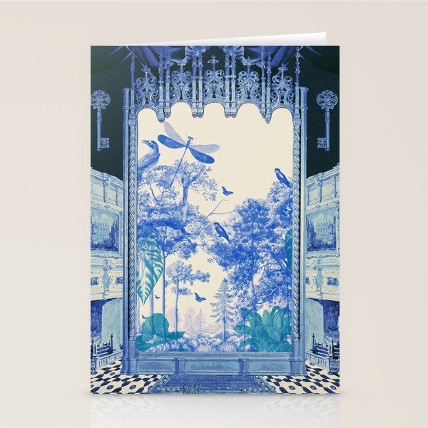 Blue Feelings - Surreal Botanical Collage with Ornate Baroque and Dreamlike Forest Stationery Card Gallery Image 2