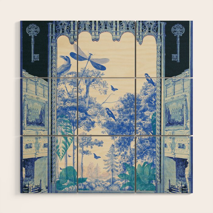 Blue Feelings - Surreal Botanical Collage with Ornate Baroque and Dreamlike Forest Wood Wall Art Gallery Image 1