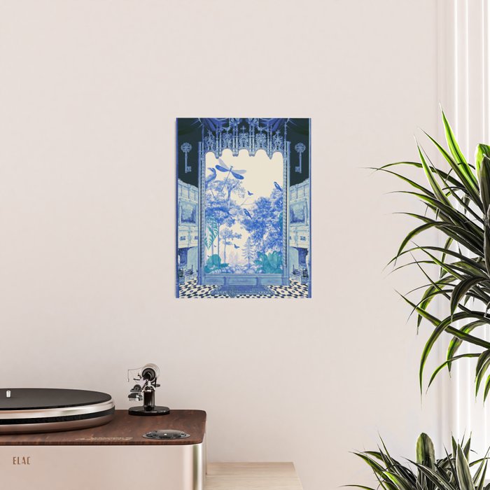 Blue Feelings - Surreal Botanical Collage with Ornate Baroque and Dreamlike Forest Poster Gallery Image 2