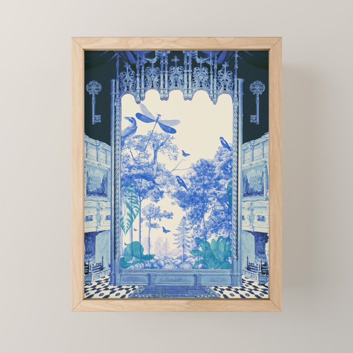 Blue Feelings - Surreal Botanical Collage with Ornate Baroque and Dreamlike Forest Mini Art Print Gallery Image 1