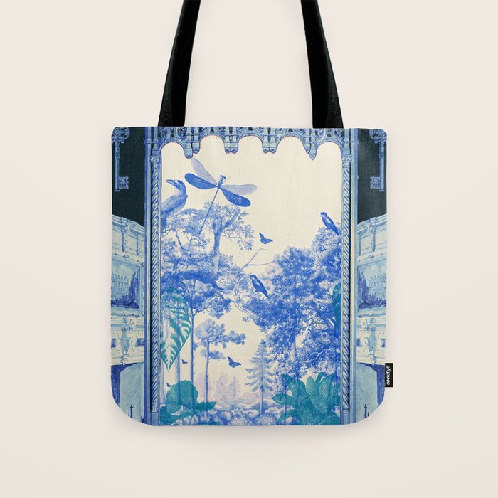 Blue Feelings - Surreal Botanical Collage with Ornate Baroque and Dreamlike Forest Tote Bag Gallery Image 1