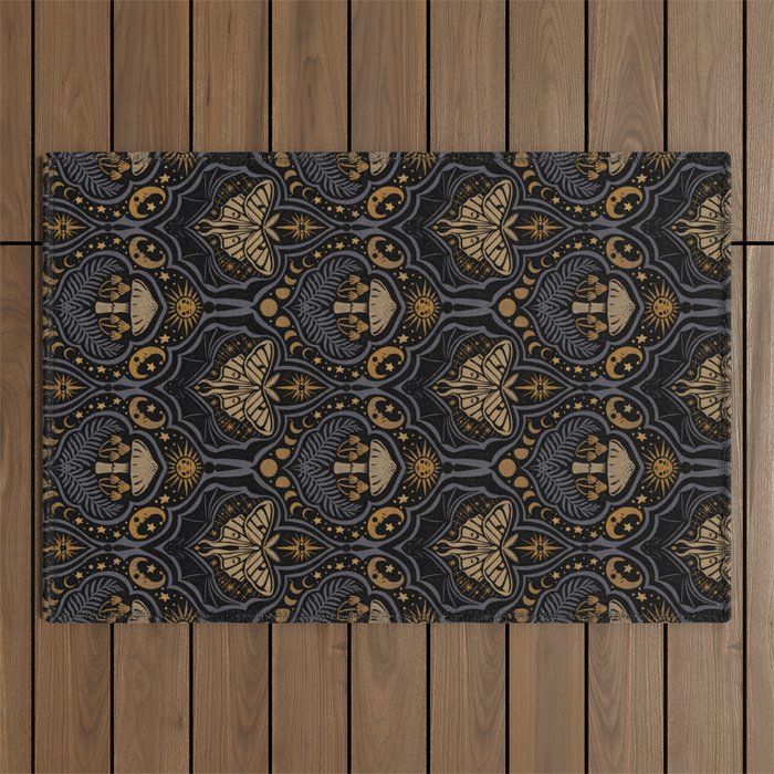 Celestial Forest Damask - Midnight Outdoor Rug Gallery Image 1