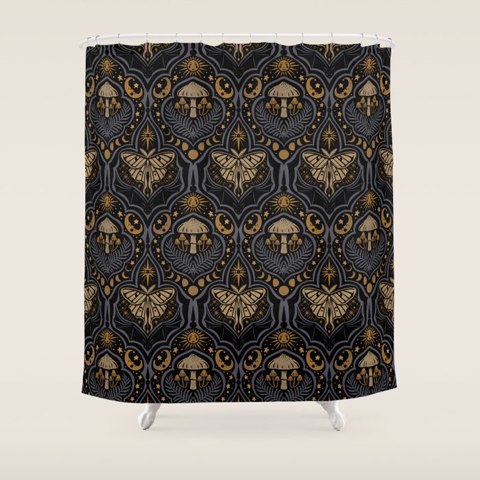 Celestial Forest Damask - Midnight Shower Curtain