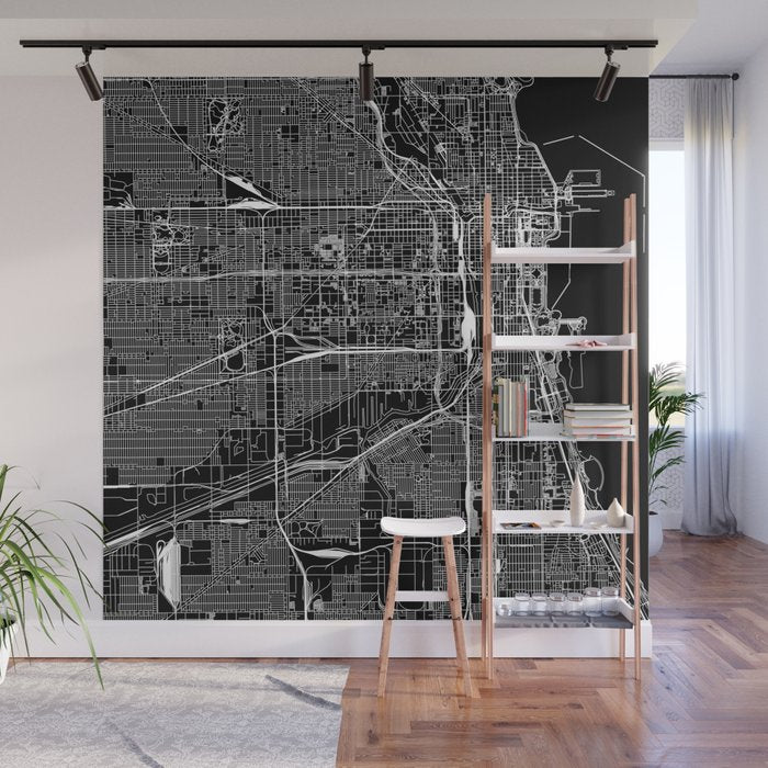 Chicago Black Map Wall Mural Gallery Image 1