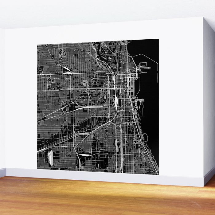 Chicago Black Map Wall Mural Gallery Image 2