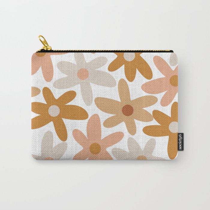 Daisy Time Floral Pattern Blush Ochre Putty on White Carry All Pouch Gallery Image 1