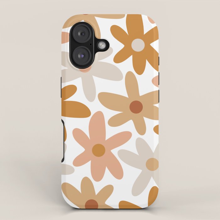 Daisy Time Floral Pattern Blush Ochre Putty on White iPhone Case Gallery Image 1