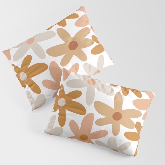 Daisy Time Floral Pattern Blush Ochre Putty on White Pillow Sham Gallery Image 1