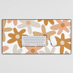 Daisy Time Floral Pattern Blush Ochre Putty on White Desk Mat Gallery Image 1