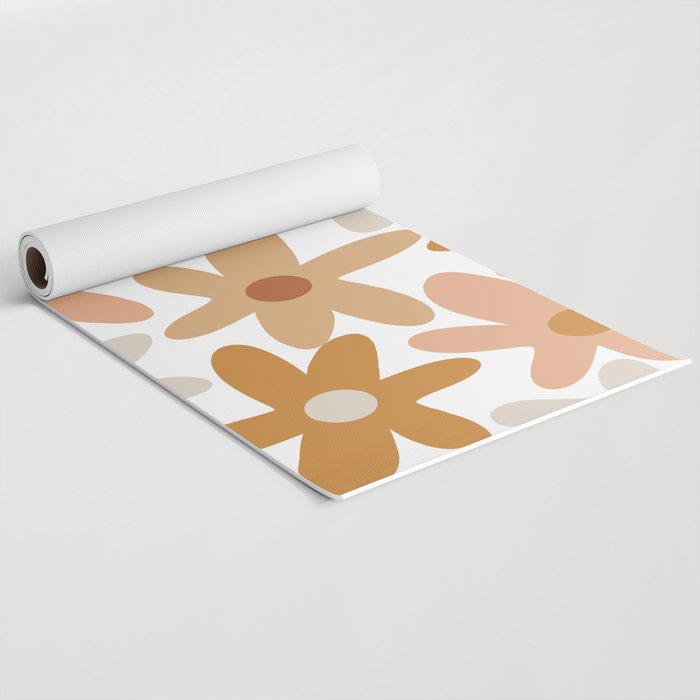 Daisy Time Floral Pattern Blush Ochre Putty on White Yoga Mat Gallery Image 2