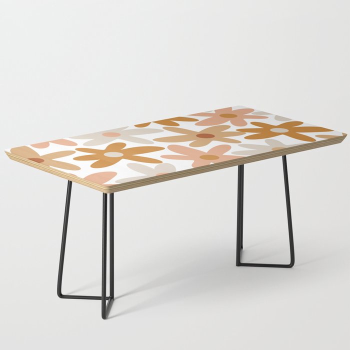 Daisy Time Floral Pattern Blush Ochre Putty on White Coffee Table Gallery Image 1