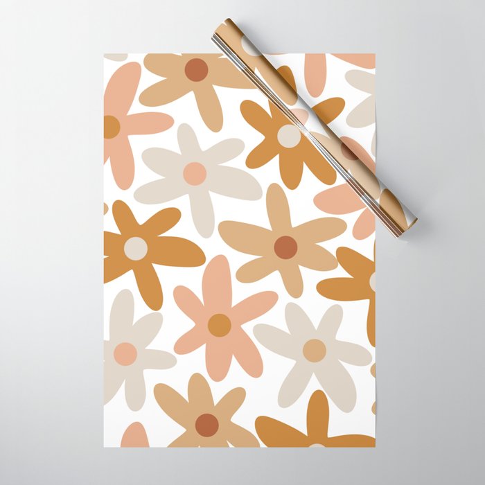 Daisy Time Floral Pattern Blush Ochre Putty on White Wrapping Paper Gallery Image 1