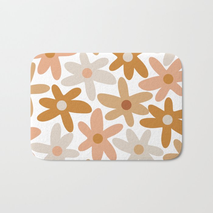 Daisy Time Floral Pattern Blush Ochre Putty on White Bath Mat Gallery Image 1