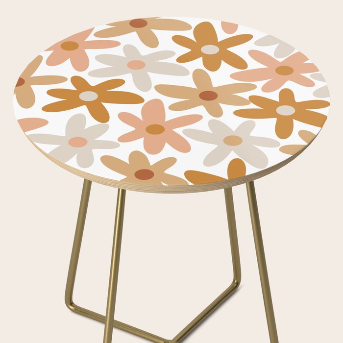 Daisy Time Floral Pattern Blush Ochre Putty on White Side Table Gallery Image 2