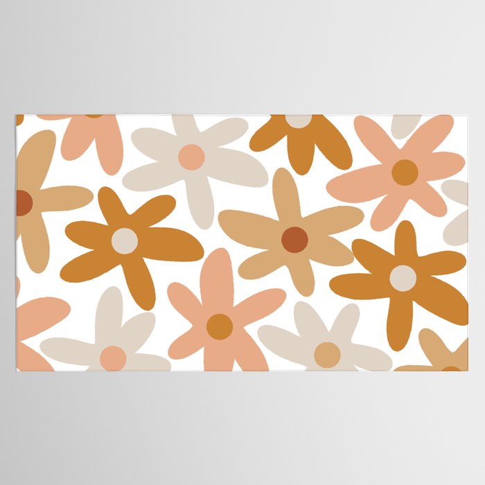 Daisy Time Floral Pattern Blush Ochre Putty on White Tablecloth Gallery Image 2