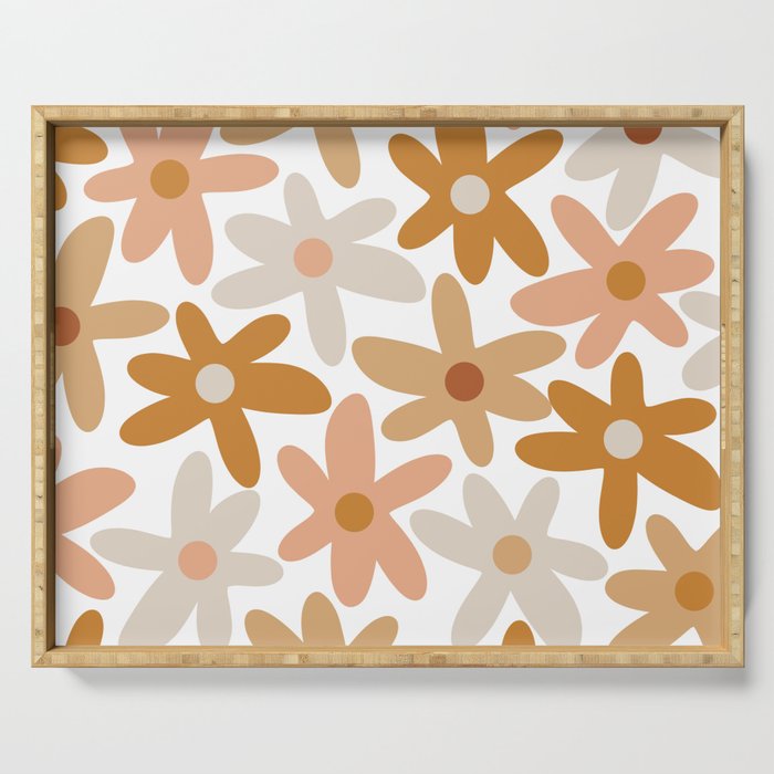 Daisy Time Floral Pattern Blush Ochre Putty on White Serving Tray Gallery Image 1
