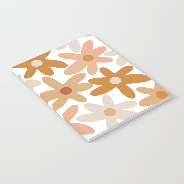 Daisy Time Floral Pattern Blush Ochre Putty on White Notebook Gallery Image 1