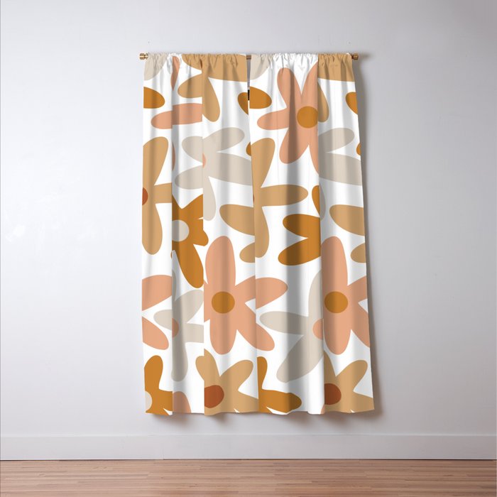 Daisy Time Floral Pattern Blush Ochre Putty on White Window Curtain Gallery Image 3