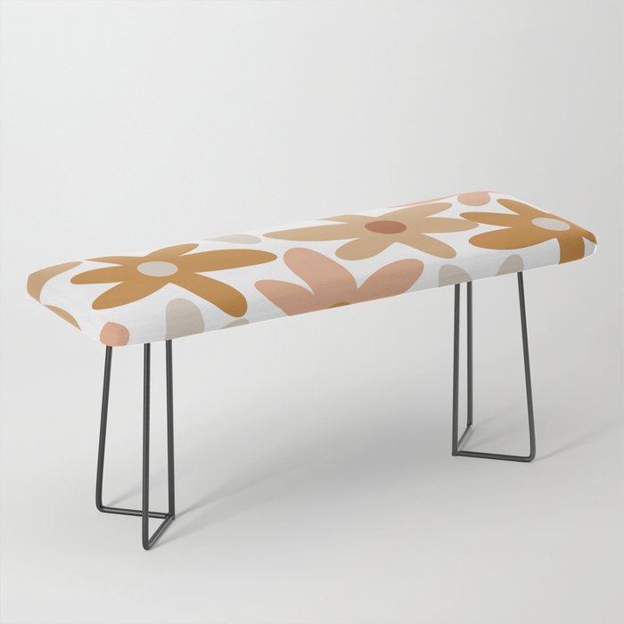 Daisy Time Floral Pattern Blush Ochre Putty on White Bench Gallery Image 1
