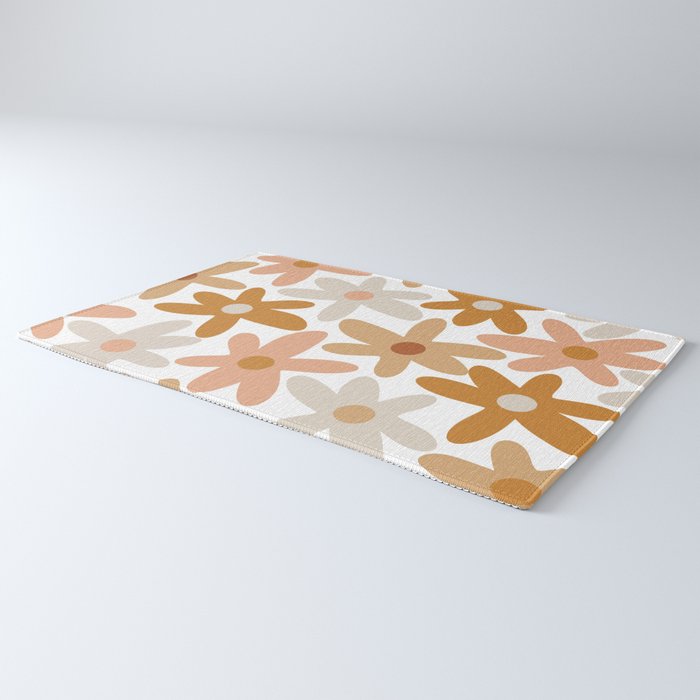 Daisy Time Floral Pattern Blush Ochre Putty on White Rug Gallery Image 3