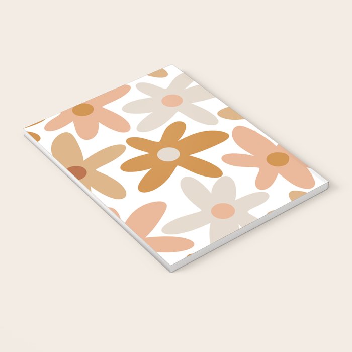 Daisy Time Floral Pattern Blush Ochre Putty on White Notebook Gallery Image 3